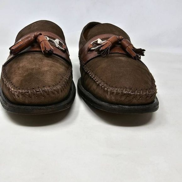 LORENZO BANFI AVVENTURA HANDMADE BROWN LEATHER NUBUCK HORSEBIT LOAFERS MENS 9.5